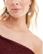 drop earrings with swirl hammered detail in silver tone
