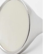 oversized oval ring with faux pearl  in silver tone