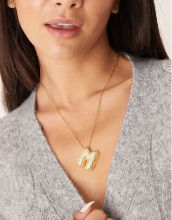 embellished bubble initial M necklace in gold
