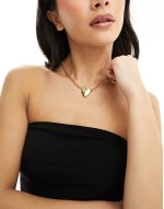 14k gold plated necklace with curb chain and hammered heart design