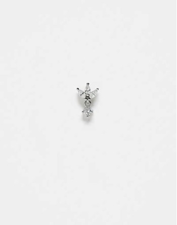 gemset lotus flower labret piercing earring with dangle cubic zirconia in steel