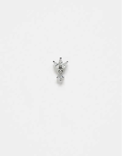 gemset lotus flower labret piercing earring with dangle cubic zirconia in steel