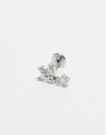 gemset lotus flower labret piercing earring with dangle cubic zirconia in steel