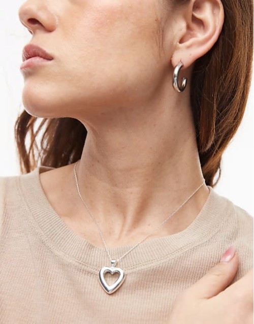 sterling silver puffed heart pendant necklace
