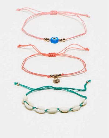 shell thread 3 pack anklets in multi