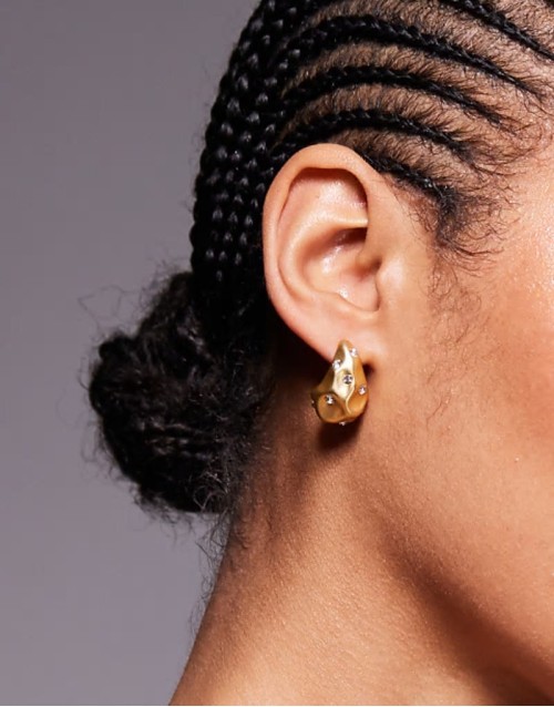 18ct gold plated irregular embellished teardrop earrings