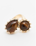 wraparound stone set ring with real tigers eye in gold tone